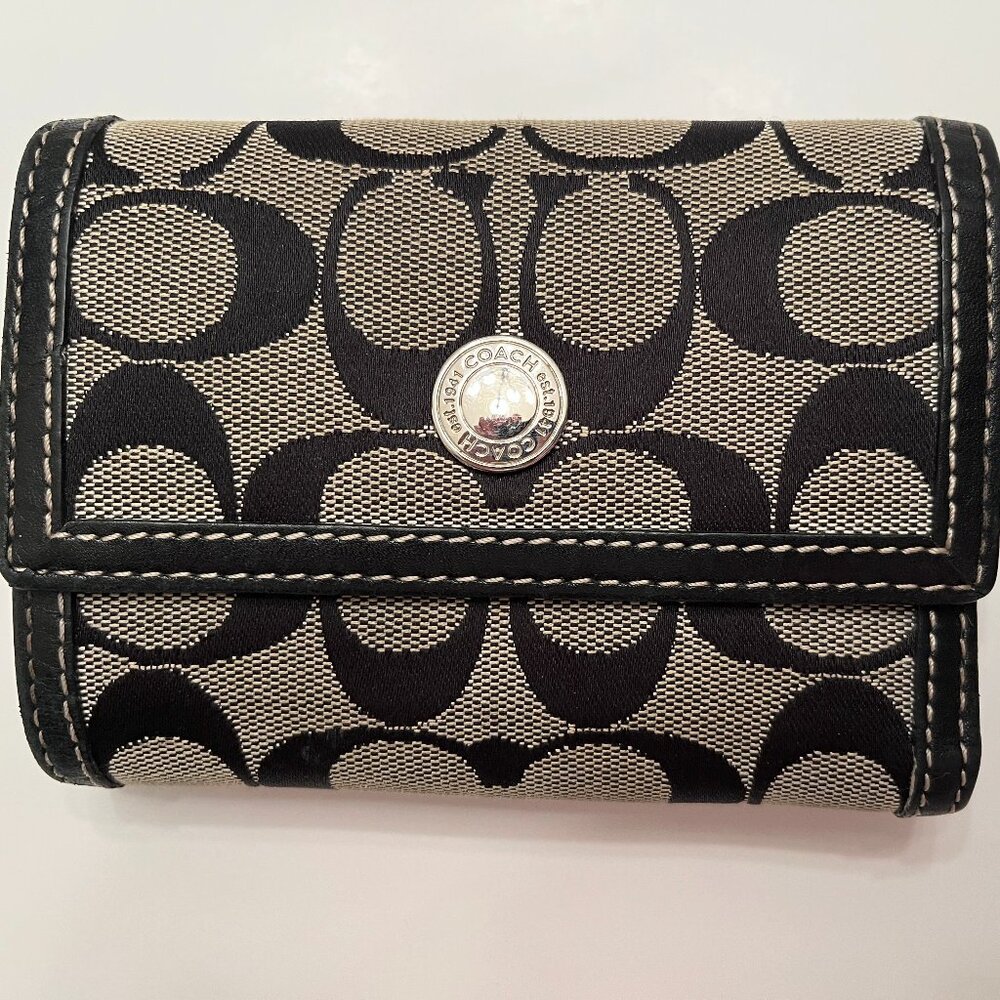 Coach Tri-fold Wallet, Signature "C" design, black and gray